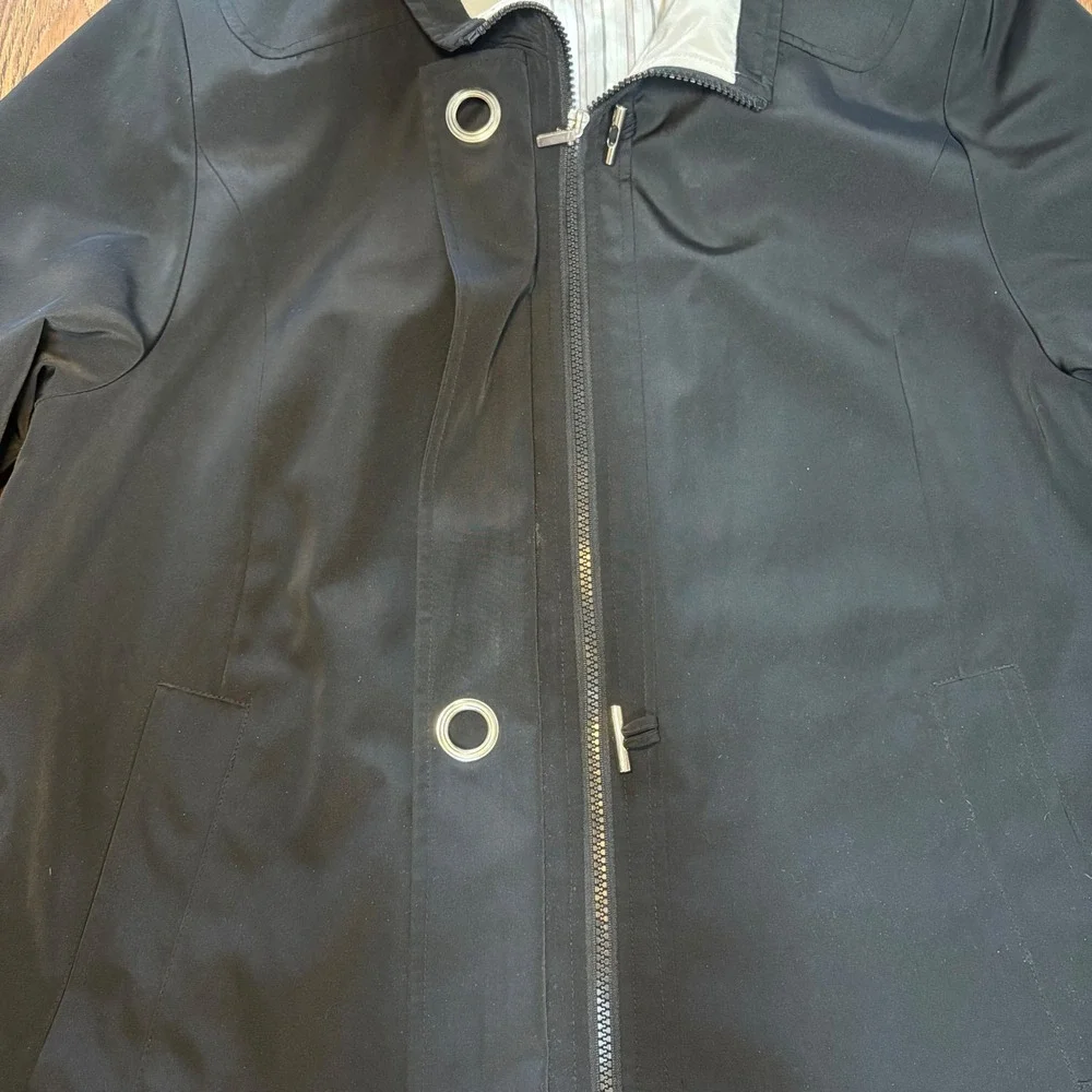 Croft & Barrow Full Zip Button‎ Front Windbreaker Jacket Black Tan Trim Womens L